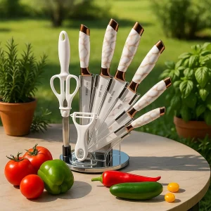 8pcs- Grain Rain Knife Set With Revolving Stand