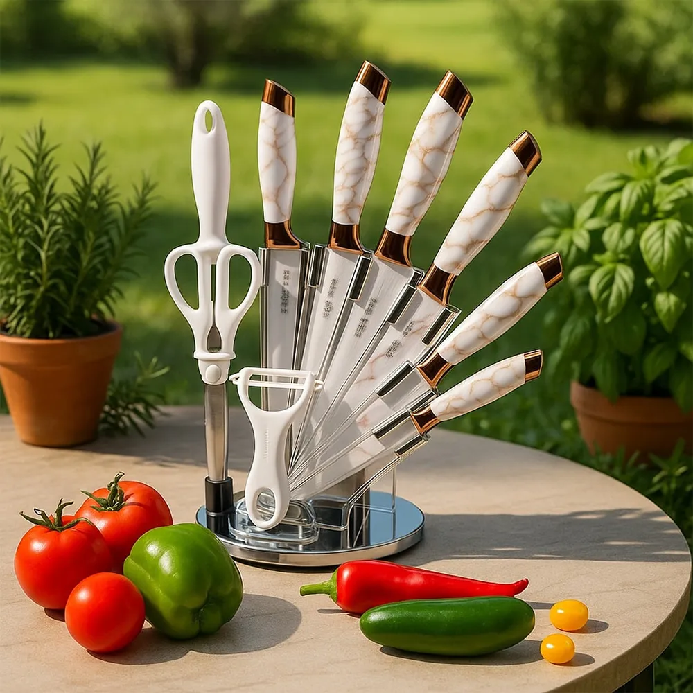 8pcs- Grain Rain Knife Set With Revolving Stand